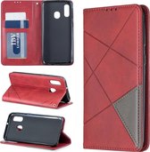 Ruit textuur horizontale flip magnetische lederen tas met houder en kaartsleuven en portemonnee voor Galaxy A40 (rood)