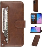 Voor Galaxy S20 Ultra Fashion Calf Texture Zipper Horizontal Flip Leather Case met Stand & Card Slots & Wallet-functie (bruin)