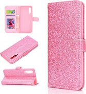 Voor Samsung Galaxy A70 Glitterpoeder Horizontaal Flip Leren Case met Kaartsleuven & Houder & Fotolijst & Portemonnee (Roze)
