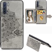 Voor OPPO A91 / F15 / Reno 3 Mandala reliÃ«f magnetische doek PU + TPU + pc-hoes met houder en kaartsleuven en portemonnee en fotolijst en riem (grijs)