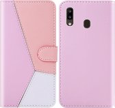 Voor Galaxy A10e / A20e Tricolor stiksels Horizontaal Flip TPU + PU lederen tas met houder & kaartsleuven & portemonnee (roze)