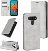 Voor LG K51 Retro-skin Business magnetische zuig lederen tas met houder & kaartsleuven & portemonnee (grijs)