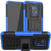 Voor Xiaomi Redmi 10X 5G Bandtextuur Schokbestendig TPU + pc-beschermhoes met houder (blauw)