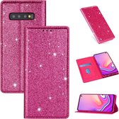 Voor Samsung Galaxy S10 + ultradunne glitter magnetische horizontale flip lederen tas met houder en kaartsleuven (rose rood)