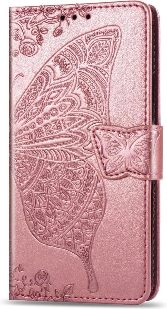 Mobigear Telefoonhoesje geschikt voor Apple iPhone 11 Hoesje | Mobigear Butterfly Bookcase Portemonnee | Pasjeshouder voor 3 Pasjes | Telefoonhoesje voor Pinpas / OV Kaart / Rijbewijs - Roségoud