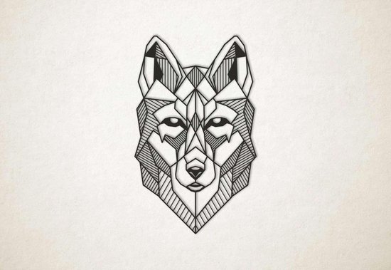 Line Art - Wolf 4 - L - 109x67cm - Zwart - geometrische wanddecoratie