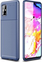 Voor Galaxy A71 Carbon Fibre Texture Shockproof TPU Case (Blauw)