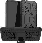 Voor Nokia 2.3 Tire Texture Shockproof TPU + PC beschermhoes met houder (zwart)