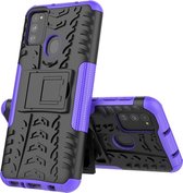 Voor Galaxy M31 Tire Texture Shockproof TPU + PC beschermhoes met houder (paars)