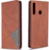 Voor Huawei P40 Lite E / Y7P Ruit Textuur Horizontale Flip Magnetische Leren Case met Houder & Kaartsleuven & Portemonnee (Bruin)