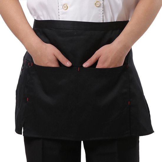 Tablier unisexe simple style chef serveur barista demi-tablier (noir)