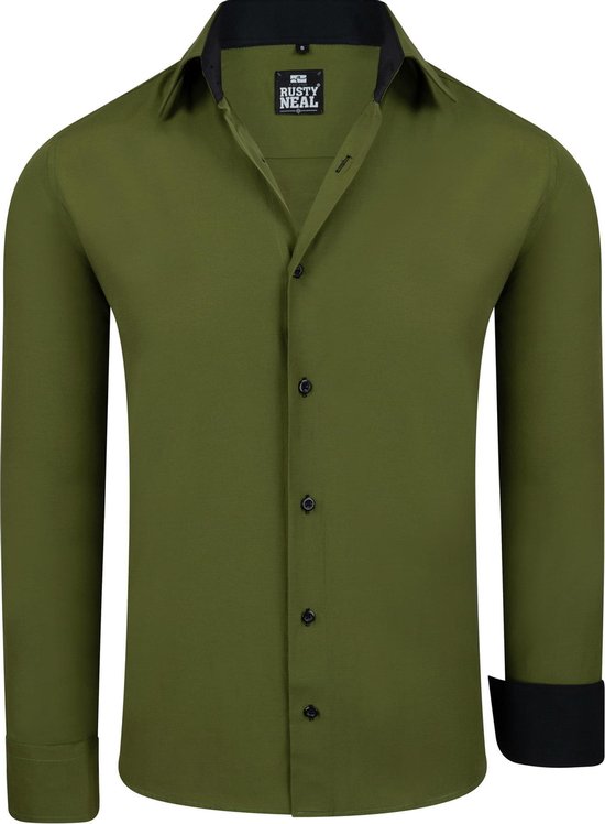 Heren Overhemd Kaki Groen - Rusty Neal - R-44