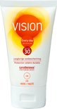 Tube Vision Every Day Sun Protection SPF 30. Oranje en gele cirkel met logo 'Vision'.