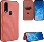 Voor Motorola Moto P40 Power / One Action Carbon Fiber Texture Magnetische Horizontale Flip TPU + PC + PU Leather Case met Touw & Card Slot (Bruin)