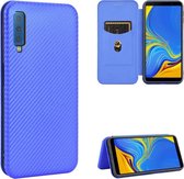 Voor Samsung Galaxy A7 (2018) / A750 Koolstofvezel Textuur Magnetische Horizontale Flip TPU + PC + PU lederen tas met touw & kaartsleuf (blauw)