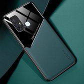 Voor Vivo Z6 All-inclusive lederen + organische glazen telefoonhoes met metalen ijzeren plaat (donkergroen)