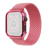 Geweven vervangende polsband horlogebanden met frame voor Apple Watch Series 6 & SE & 5 & 4 44 mm, lengte: 128 mm (helderroze)