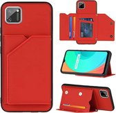 Voor OPPO Realme C11 Skin Feel PU + TPU + PC Achterkant Schokbestendig hoesje met kaartsleuven & houder & fotolijst (rood)