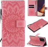 Voor Samsung Galaxy Note20 Ultra 5G Zon Embossing Patroon Horizontale Flip Leren Case met Kaartsleuf & Houder & Portemonnee & Lanyard (Roze)