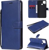 Voor OPPO Realme C15 effen kleur horizontale flip beschermende lederen tas met houder & kaartsleuven & portemonnee & fotolijst & lanyard (blauw)