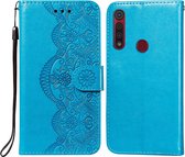 Voor Motorola Moto G8 Spelen Bloem Vine Embossing Patroon Horizontale Flip Leren Case met Kaartsleuf & Houder & Portemonnee & Lanyard (Blauw)