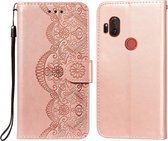 Voor Motorola Moto One Hyper Flower Vine Embossing Pattern Horizontale Flip Leather Case met Card Slot & Holder & Wallet & Lanyard (Rose Gold)