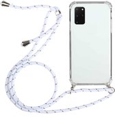 Voor Samsung Galaxy S20 FE 5G vierhoekige anti-val transparante TPU beschermhoes met lanyard (wit)