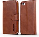 Voor iPhone 5 LC.IMEEKE Horizontale lederen flip-hoes met kalfsleer, met houder en kaartsleuven en portemonnee (bruin)