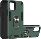 Voor iPhone 12/12 Pro Armor Series PC + TPU beschermhoes met ringhouder (donkergroen)