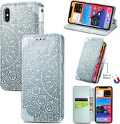 Blooming Mandala reliëf patroon magnetische horizontale flip lederen tas met houder & kaartsleuven & portemonnee voor iPhone XS Max (grijs)