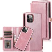 Meerdere kaartsleuven Afneembare magnetische horizontale flip lederen tas met kaartsleuven & houder & portemonnee voor iPhone 12/12 Pro (rose goud)