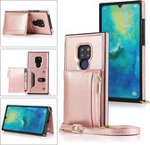 Voor Huawei Mate 20 Vierkante Rits Portemonnee Tas TPU + PU Achterkant Case met Houder & Kaartsleuven & Portemonnee & Cross-body Riem (Rose Glod)