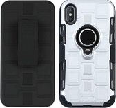 Voor iPhone X 3 in 1 Cube PC + TPU beschermhoes met 360 graden draaien zwarte ringhouder (zilver)