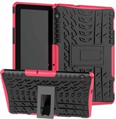 Voor Huawei MediaPad T5 Bandentextuur Schokbestendig TPU + PC Beschermhoes met houder (Rose Red)