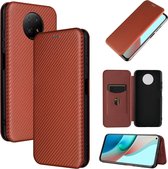 Voor Xiaomi Redmi Note 9 5G Koolstofvezel Textuur Magnetische Horizontale Flip TPU + PC + PU lederen tas met kaartsleuf (bruin)