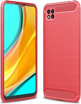 Voor Xiaomi Poco C3 geborstelde textuur koolstofvezel TPU-hoes (rood)