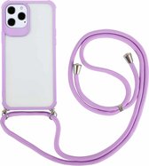 Macaron Color TPU + transparante pc schokbestendige hoes met nekkoord voor iPhone 12/12 Pro (paars)