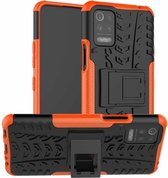 Voor LG K52 5G Bandentextuur Schokbestendig TPU + PC-beschermhoes met houder (oranje)