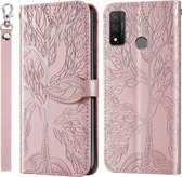 Voor Huawei P smart 2020 Life of Tree Embossing Pattern Horizontale Flip Leren Case met Houder & Kaartsleuf & Portemonnee & Fotolijst & Lanyard (Rose Goud)