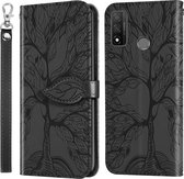 Voor Huawei P smart 2020 Life of Tree Embossing Pattern Horizontale flip lederen hoes met houder & kaartsleuf & portemonnee & fotolijst & lanyard (zwart)