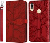 Voor Huawei P20 Lite Life of Tree Embossing Pattern Horizontale Flip Leather Case met houder & kaartsleuf & portemonnee & fotolijst & Lanyard (rood)