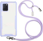 Voor Samsung Galaxy A51 acryl + kleur TPU schokbestendig hoesje met nekkoord (paars)