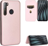 Voor HTC Desire 20 Pro Carbon Fiber Texture Magnetische Horizontale Flip TPU + PC + PU Leather Case met Card Slot (Pink)