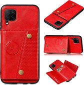 Voor Samsung Galaxy A12 dubbele gesp PU + TPU schokbestendige magnetische beschermhoes met kaartsleuf en houder (rood)