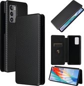Voor LG Wing 5G Carbon Fiber Texture Magnetische Horizontale Flip TPU + PC + PU Leather Case met Card Slot (Zwart)