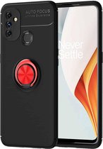 Voor OnePlus N100 metalen ringhouder 360 graden roterende TPU-hoes (zwart + rood)