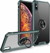 Armor Ring PC + TPU magnetische schokbestendige beschermhoes voor iPhone XS Max (donkergroen)