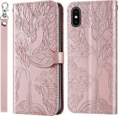 Life of Tree Embossing Pattern Horizontale Flip lederen tas met houder & kaartsleuf & portemonnee & fotolijst & lanyard voor iPhone XS Max (Rose Gold)