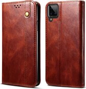 Voor Samsung Galaxy A12 5G Simple Wax Crazy Horse Texture Horizontale Flip lederen tas met kaartsleuven en portemonnee (bruin)