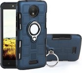 Voor Motorola Moto C 2 in 1 Cube PC + TPU beschermhoes met 360 graden draaien zilveren ringhouder (marineblauw)